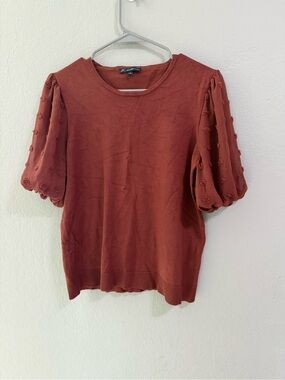 Adrianna Papell Rust Puff Sleeve Swiss Dot Knit Top Size M